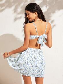 Soleia Ditsy Floral Print Hollow Out Spaghetti Strap Dress