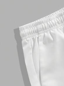 ROMWE MEN Prep Spring/Summer Casual Graphic White Men'S Drawstring Waist Letter Print Shorts, School - White - View 3