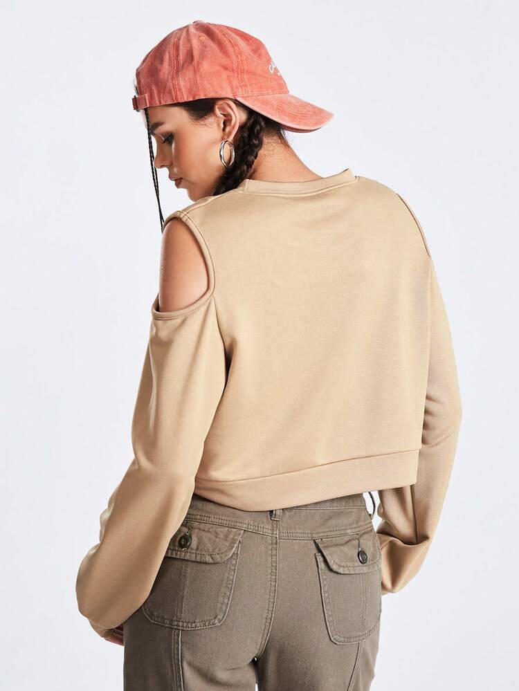 Solid Color High-Neck Crop Sports Sweatshirt