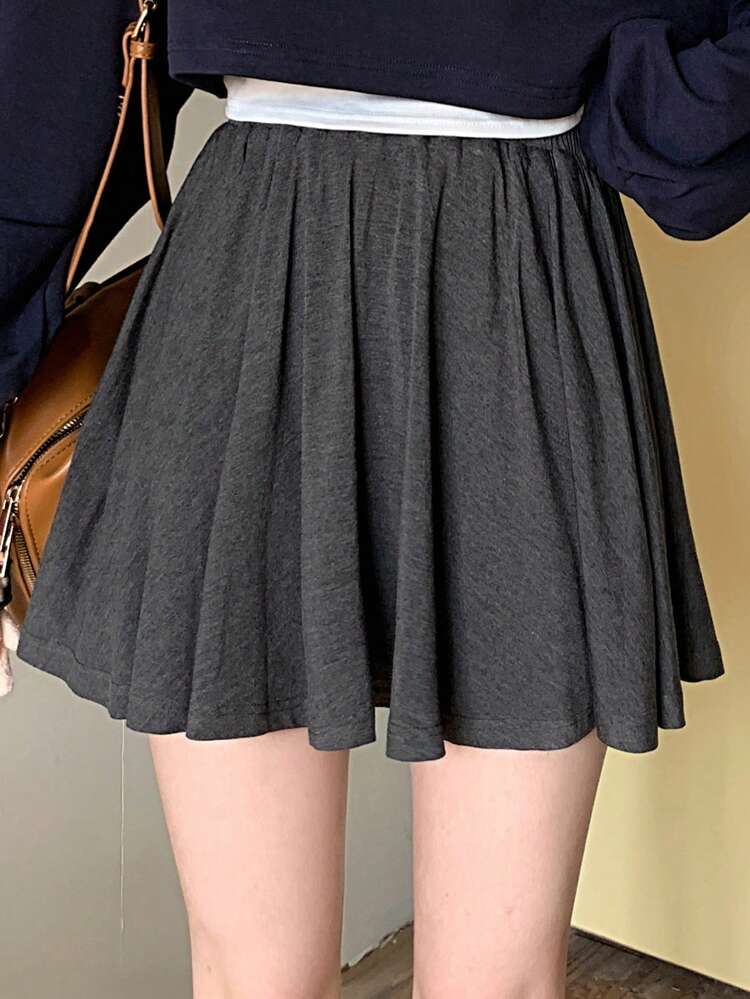 Ladies' Solid Color Elastic Waist Skirt,Skorts Fall