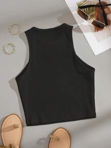 INAWLY Women's Dinosaur Printed Cropped Tank Top - Black - View 2