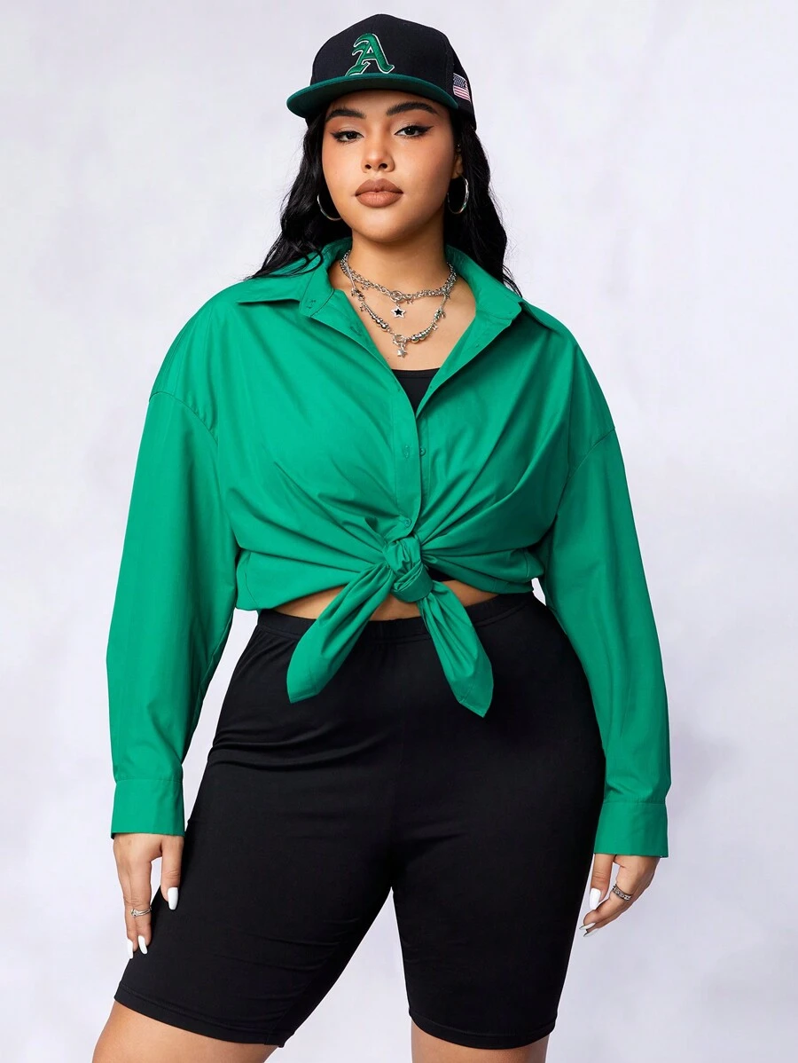 SHEIN EZwear CURVE 3 cái/bộ Kích thước lớn Giải trí Vòng cổ Áo sơ mi , Áo ba lỗ Và Quần short xe đạp - Nhiều màu - Xem 1