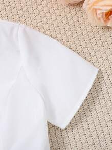 SHEIN Teen Girls Collared Curved Hem Blouse - White - View 4