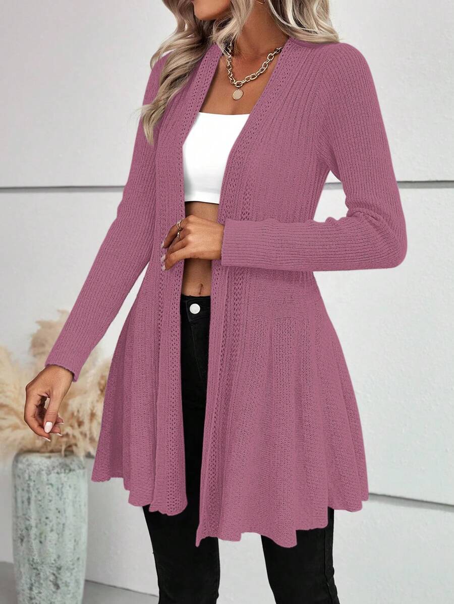EMERY ROSE Women's Solid Color Long Sleeve Cardigan,Long Sleeve Tops Fall Winter Cloth For Women - Mauve Purple - View 1