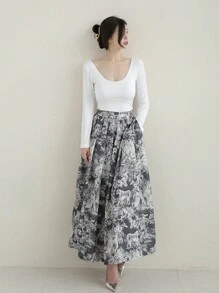 DAZY Camiseta de manga larga con cuello en V de unicolor para mujer, con volantes, ropa de otoño