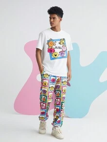 Mr Men Little Miss X SHEIN Unisex 1pc Cartoon And Letter Graphic Tee - White - View 8