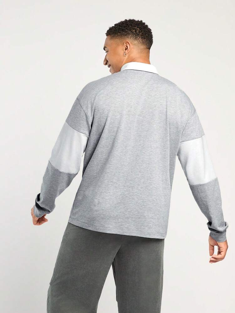 Men's Loose Casual Polo Shirt With Color-Block & Letter Print