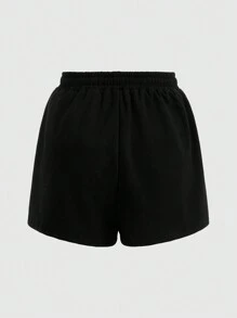 ROMWE Goth Basic Knit Stretchy Cross & Rhinestone Decor Cami Top And Shorts Set For Women, School