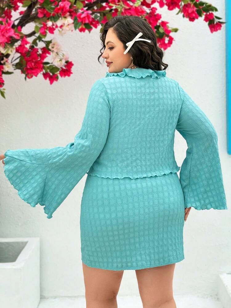 Plus Size Women's Ruffled Off-Shoulder Top And Skirt Set