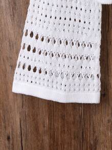 SHEIN Vintaside Kids Maglione A Maglia Per Ragazza Con Camicia A Fiori 3d, Decorato A Maglia Traforato - Bianco - Visualizzare 3