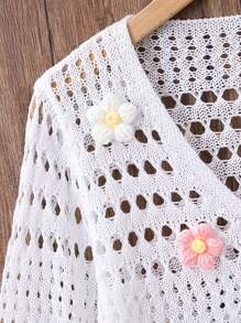 SHEIN Vintaside Kids Maglione A Maglia Per Ragazza Con Camicia A Fiori 3d, Decorato A Maglia Traforato - Bianco - Visualizzare 9