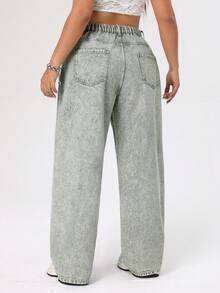 SHEIN ICON Kích thước lớn Của phụ nữ Màu xanh lá Eo cao Quần jean - xanh quân đội - Xem 2