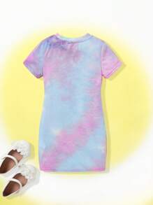 Gudetama X SHEIN Młoda dziewczyna Kreskówki I Nadruk Tie Dye Sukienki