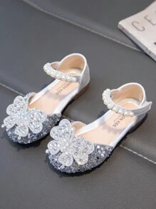Zapatos Planos Y Sandalias Para Niñas Con Decoración De Pedrería - Plateado - Ver 3