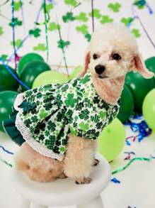 PETSIN St. Patrick's Day Green Shamrock Princess Dress With Petticoat For Pets - Green - View 3