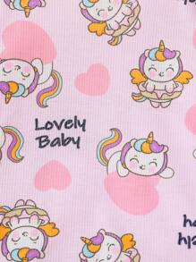 Young Girl Unicorn Printed Round Neck 3/4 Sleeve Top With Capri Pants Two Pieces Casual Home Wear Set - Pink - View 6