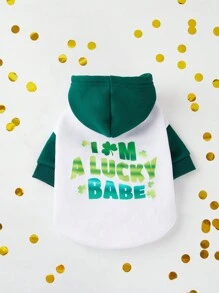 Thú cưng Ngày Saint Patrick Slogan In Áo nỉ có mũ Với Màu xanh lá & Trắng Vá lại - Nhiều màu - Xem 1