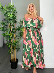 SHEIN SXY Wunderschönes Tropen Geplissertes Maxi-kleid - Verschiedenfarbig - Übersicht 3