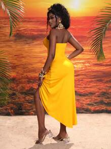 Slaydiva 女式无袖高低下摆连衣裙，适合度假、春季、海滩、波西米亚风、节日、狂欢、复活节、老钱风格、乡村音乐会、外出、童话风、热带度假、欧洲夏季、音乐会、毕业典礼、机场、波西米亚风 - 黃色 - 查看 2