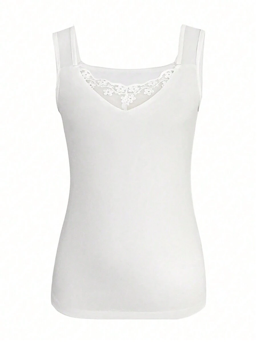 SHEIN LUNE Lace Trimmed Camisole Top - White - View 1