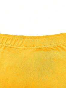 女士纯色圆领短袖休闲T恤和裤子两件套夏季 - 黃色 - 查看 4