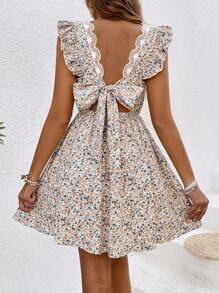 SHEIN Frenchy Floral Print V-Neck Bridgerton  Dress With Ruffled Hem And Belted Waist Detail - Multicolor - View 5