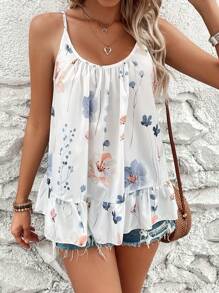 SHEIN LUNE In hoa Xù Hoa Sen Cami ngọn - trắng - Xem 3