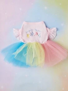 PETSIN Vestido De Mascota De Pascua Con Patrón De Conejo Impreso De Gato Y Perro Con Inserción De Tul De Colores - Multicolor - Ver 1