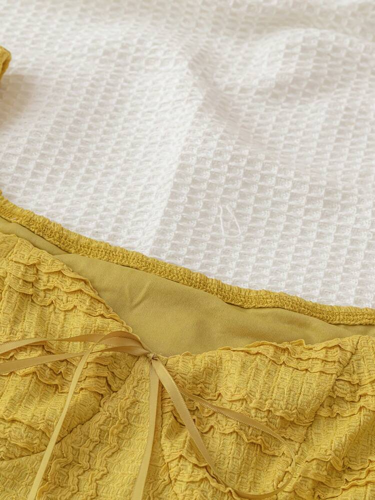 Women's Casual Ribbon Decorated Knitted Texture T-Shirt For Holiday