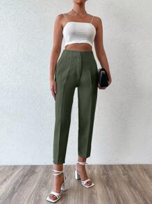 EURMUSE Fold Pleated Detail Cropped Pants