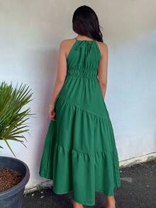 SHEIN VCAY Vestido Sin Mangas Con Cuello Halter Para Mujer, Color Sólido Con Dobladillo Con Volantes - Verde - Ver 2