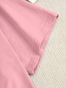 SHEIN 女士蝴蝶印花圆领短袖 T 恤图案 T 恤女式上衣 - 淺粉色 - 查看 4