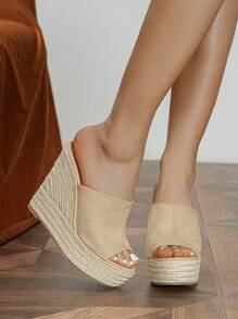 2024 Summer Women's Casual Espadrille Wedge Heel Sandals With Thick Sole - Beige - View 6