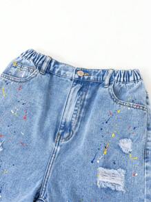 Teen Boys' New Arrival Fashionable Ripped Ink Washed Denim Shorts - Light Wash - View 4