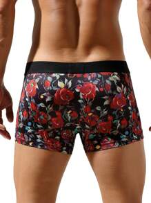 Men's Floral Printed Boxer Shorts - Black - View 2