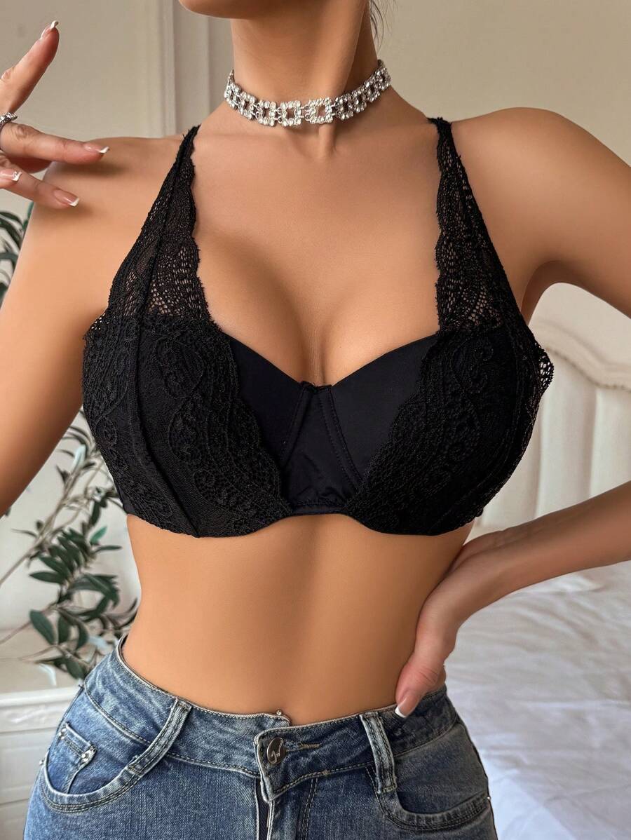 Ladies' Lace Backless Hollow Out Bra - Black - View 1