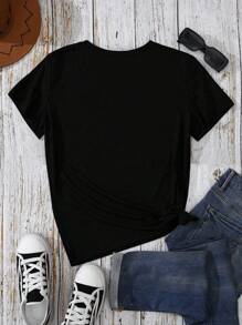 INAWLY Áo thun tay ngắn in khẩu hiệu dành cho nữ Áo thun họa tiết dành cho nữ - màu đen - Xem 2