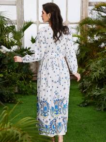 Al Najma Floral Print Pleated Dress - White - View 2