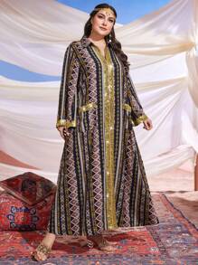 Al Najma Kích thước lớn Của phụ nữ Họa tiết Hình học Lấp lánh Kim sa Vá lại Tiếng  Ả Rập Phong cách Đầm - Nhiều màu - Xem 3