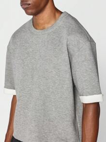 SUMWON Premium Boxy Fit Tee With Raw Edge - Grey - View 4