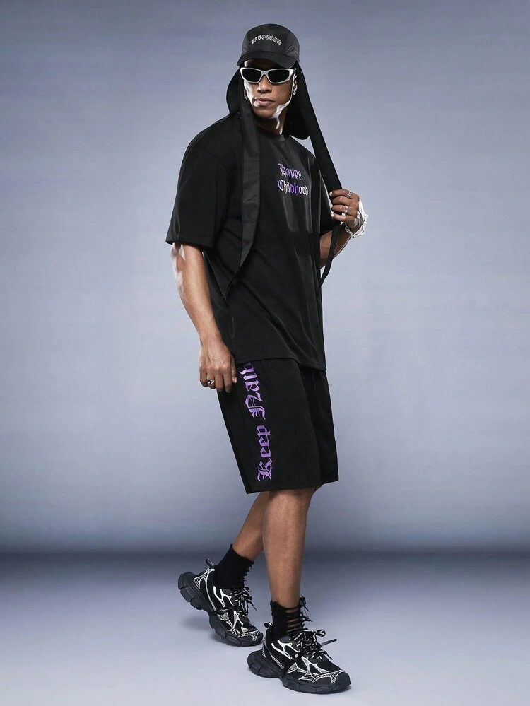 Men's Letter Print Casual T-Shirt And Shorts Set