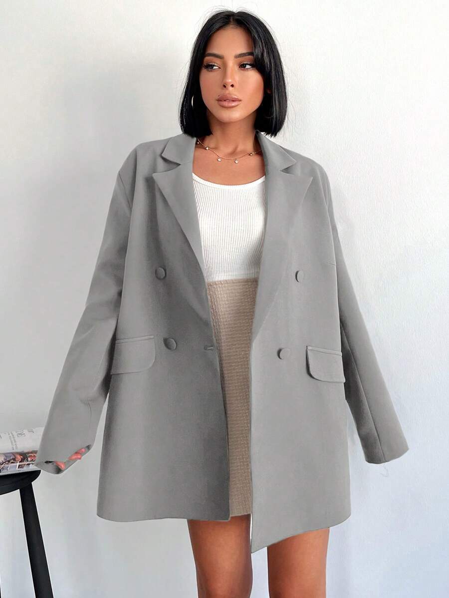 EURMUSE Double-breasted Lapel Collar Suit Jacket - Grey - View 1