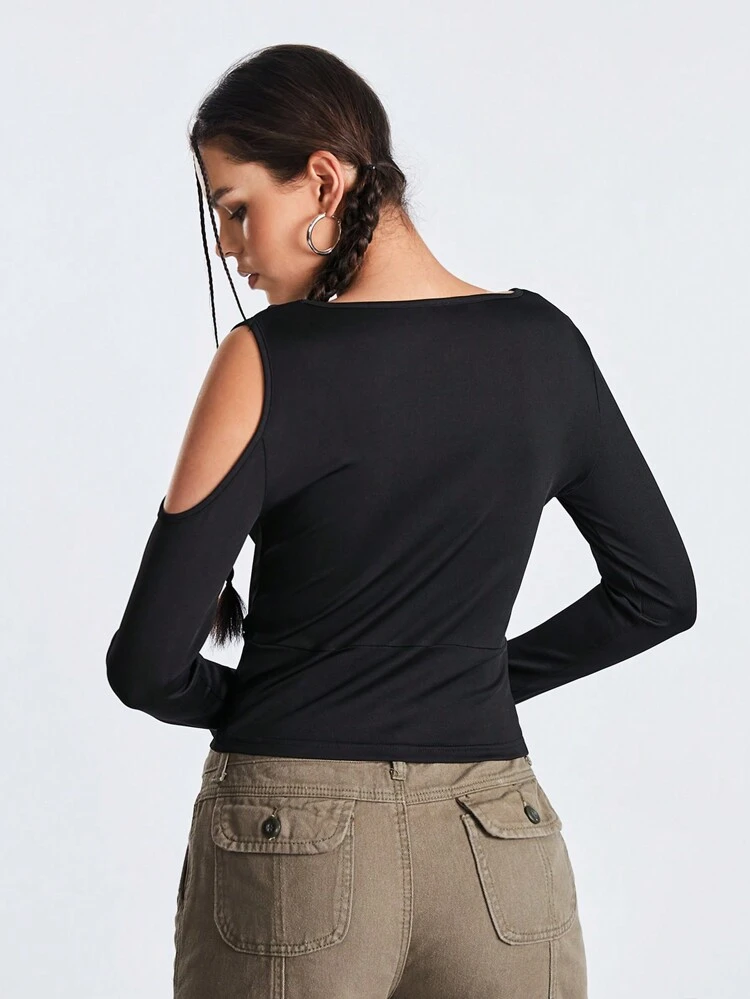 Letter Print Slim Fit Cropped Sports T-Shirt