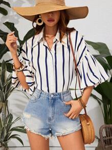 Breezaya Quý cô Frayed Và Đau khổ Quần short Denim - Rửa nhẹ - Xem 3