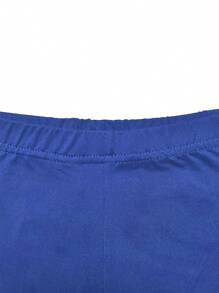 Solid Color Casual Short Sleeve Top And Skinny Pants Set - Blue - View 5