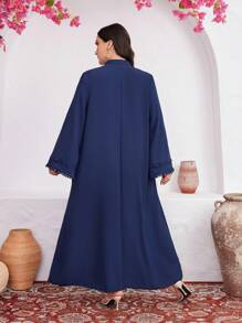 Al Najma Plus Size Embroidered Flare Sleeve Dress Kaftan Jalabiya Dress - Blue - View 2