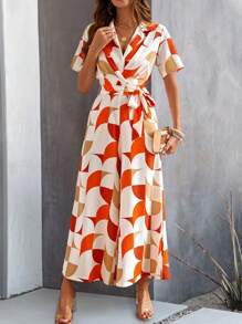 Chiquease Mameluco De Camisa Con Patrón Geométrico Para Mujer