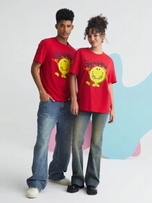 Mr Men Little Miss X SHEIN Unisex 1pc Cartoon Graphic Tee - Red - View 7