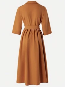 SHEIN Clasi Của phụ nữ Ngắn tay Dây thắt lưng Đan Đầm - Màu Cam cháy - Xem 2