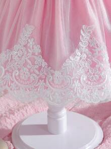 SHEIN Glamorique Kids Baby Girl's Elegant Mesh Dress With Bow Decor And Contrasting Jacquard - White - View 5